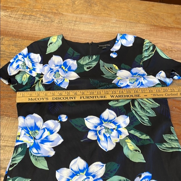 Banana Republic Tropical Floral Sheath Dress Size 14 Black Blue & Green Linen - Picture 6 of 11